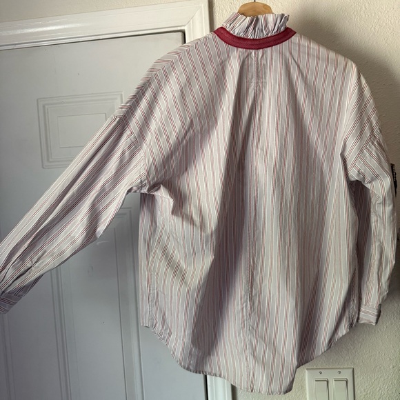 A SHIRT THING grey striped cotton popover ruffle collar shirt blouse top - Picture 4 of 6